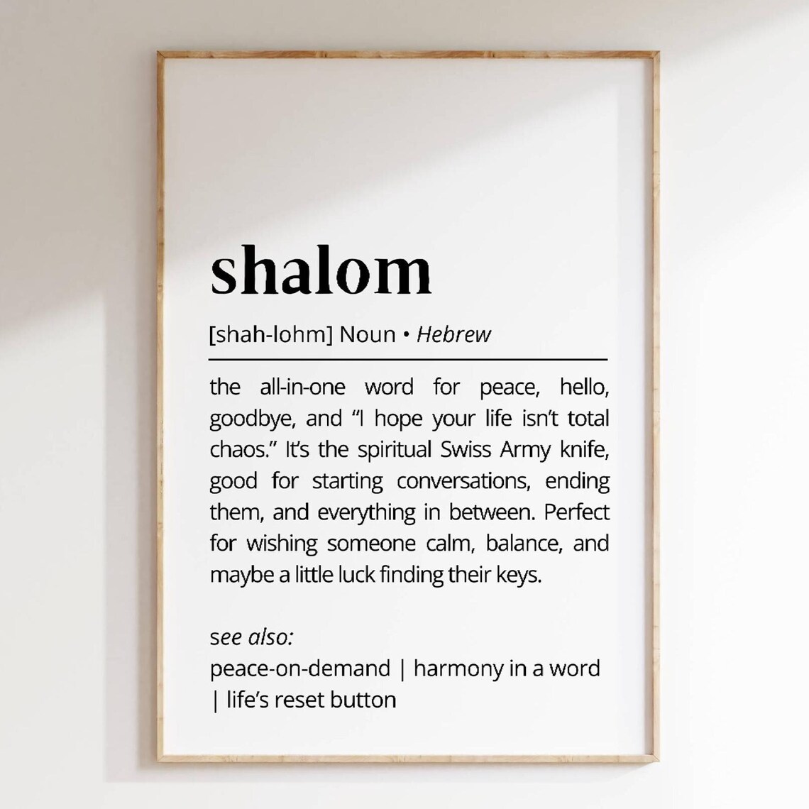 Shalom Hebrew Definition Art Print, Peace Poster