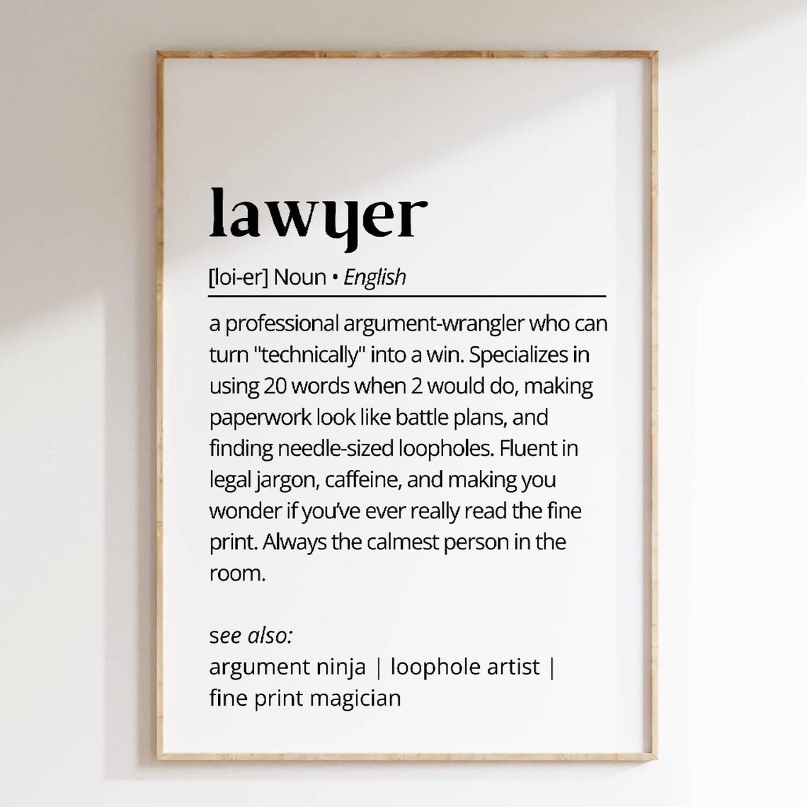 Funny Lawyer Definition Dictionary Poster Legal Office Attorney Gift