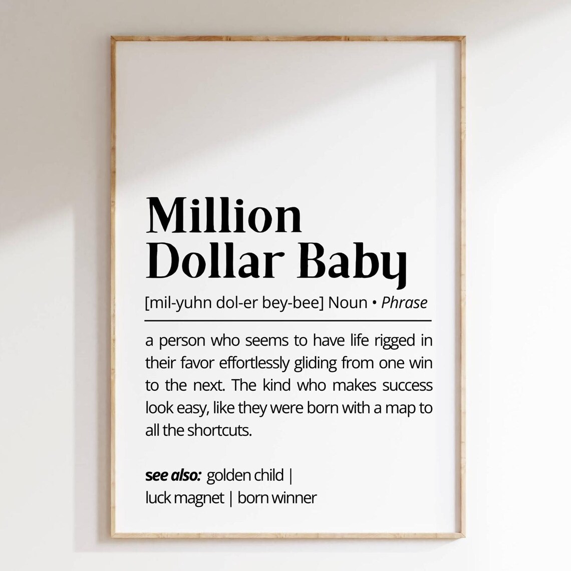 Million Dollar Baby Funny Definition Lucky Winner Typography Wall Art