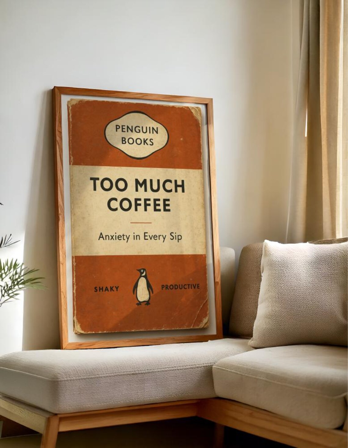Funny Coffee Penguin Retro Poster Print
