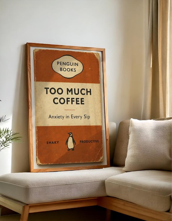 Funny Coffee Penguin Retro Poster Print