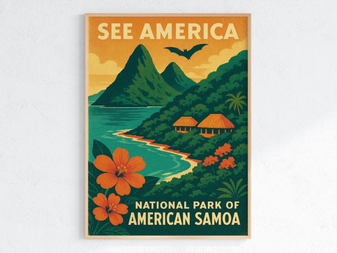 National Park of American Samoa See America Tropical WPA Travel Poster