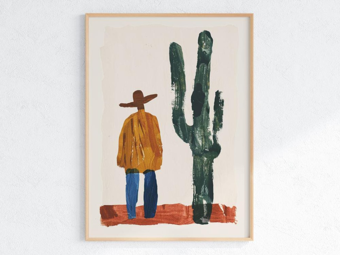 Bold Abstract Cowboy And Cactus Poster, Modern Western