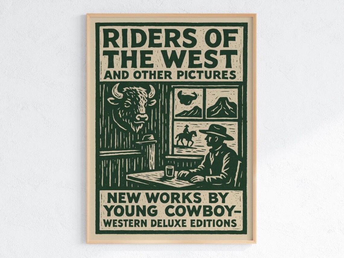 Riders of the West Poster Vintage Western Cowboy Saloon Buffalo Art