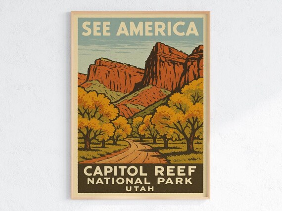 Capitol Reef National Park See America Utah Red Rocks Vintage Poster