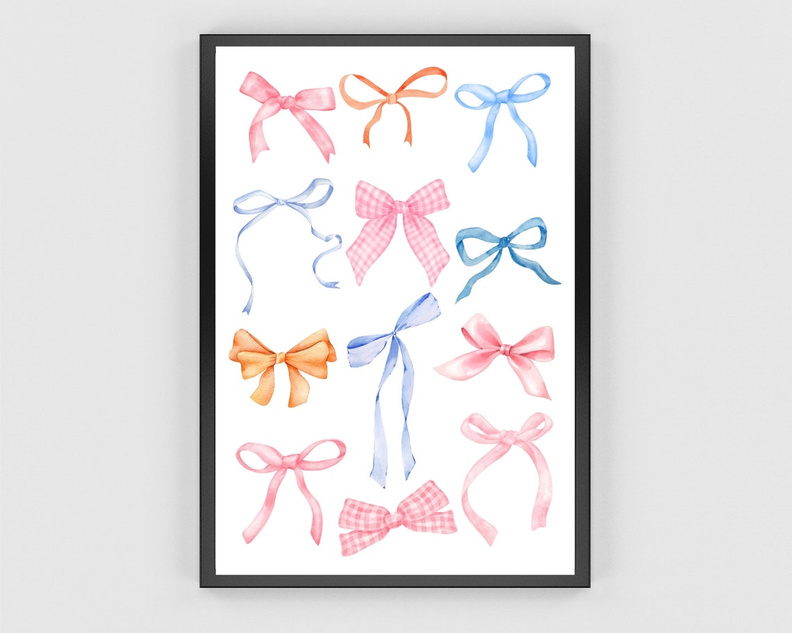 Colorful Watercolor Bow Collection Pink Blue Orange Wall Poster - Image 3