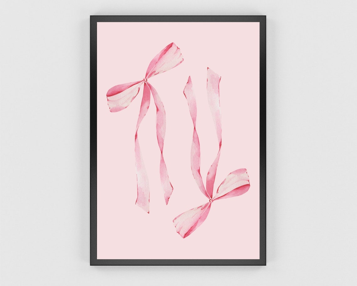Pink Ribbon Bows Watercolor Coquette Minimal Girly Wall Poster - Image 3