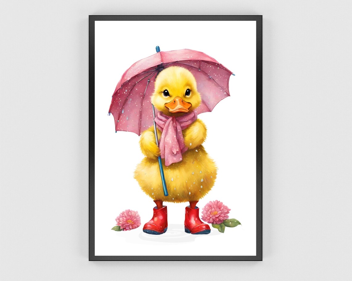 Cute Duck Art Print Baby Duck Wall Art Sweet Duckling Poster Duckling Decor Nursery Rainy Day Art Baby Gifts Nursery Wall Art - Image 3