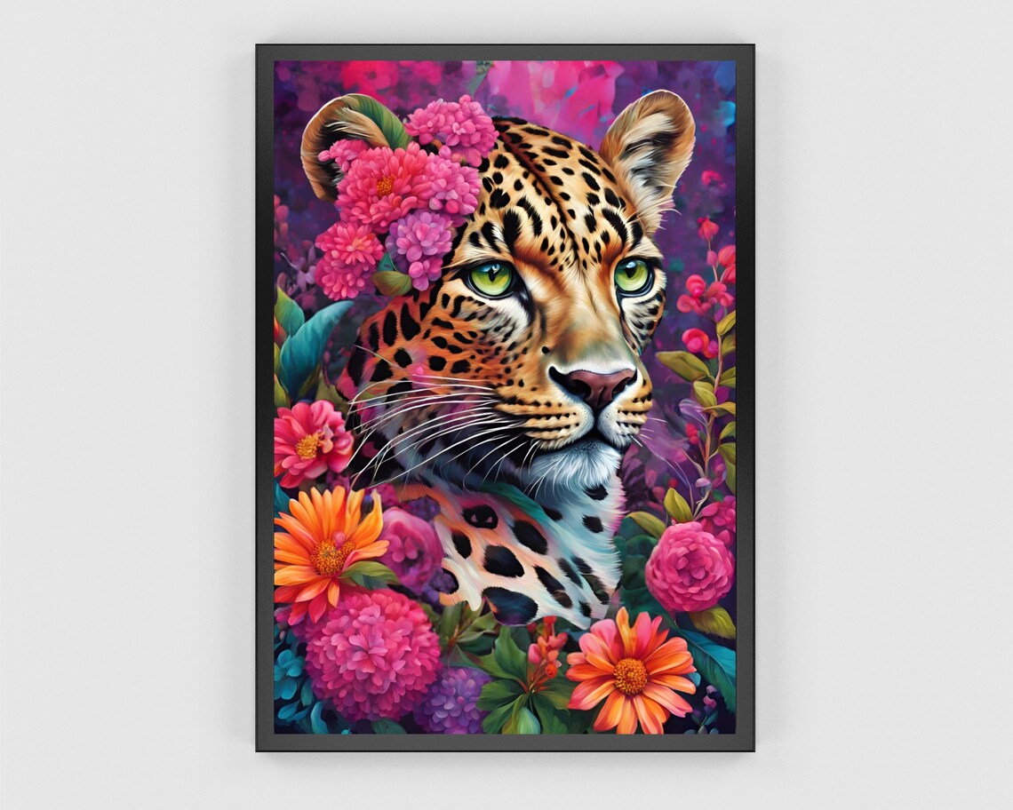 Leopard Botanical Maximalist Eclectic Art Print - Image 3