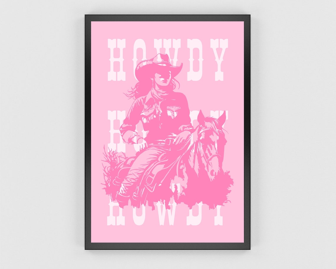 Cowgirl Art Print Howdy Wall Art Pink Cowgirl Western Poster Preppy Pink Room Aesthetic Western Dorm Room Prints Cowboy Art - Image 2