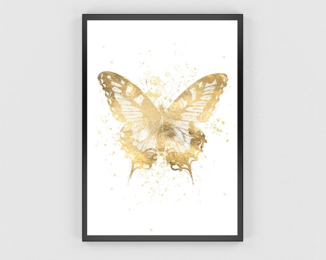 Gold Butterfly Watercolor Splatter Elegant Golden Insect Art Poster - Image 2