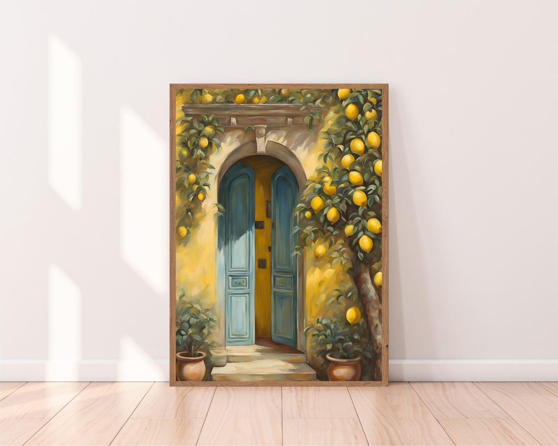 Mediterranean Doorway Framed by Lemon Trees Sunny Art Poster - Image 2
