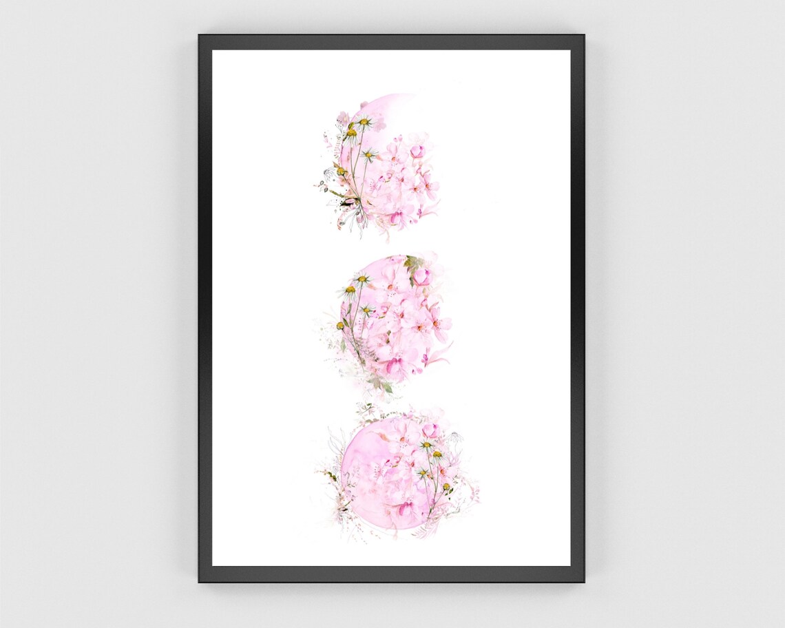 Watercolour Moon Phases Art Print, Boho Floral - Image 2