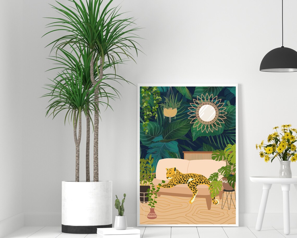 Leopard and Plants Animal Art Print, Big Cat - Image 3