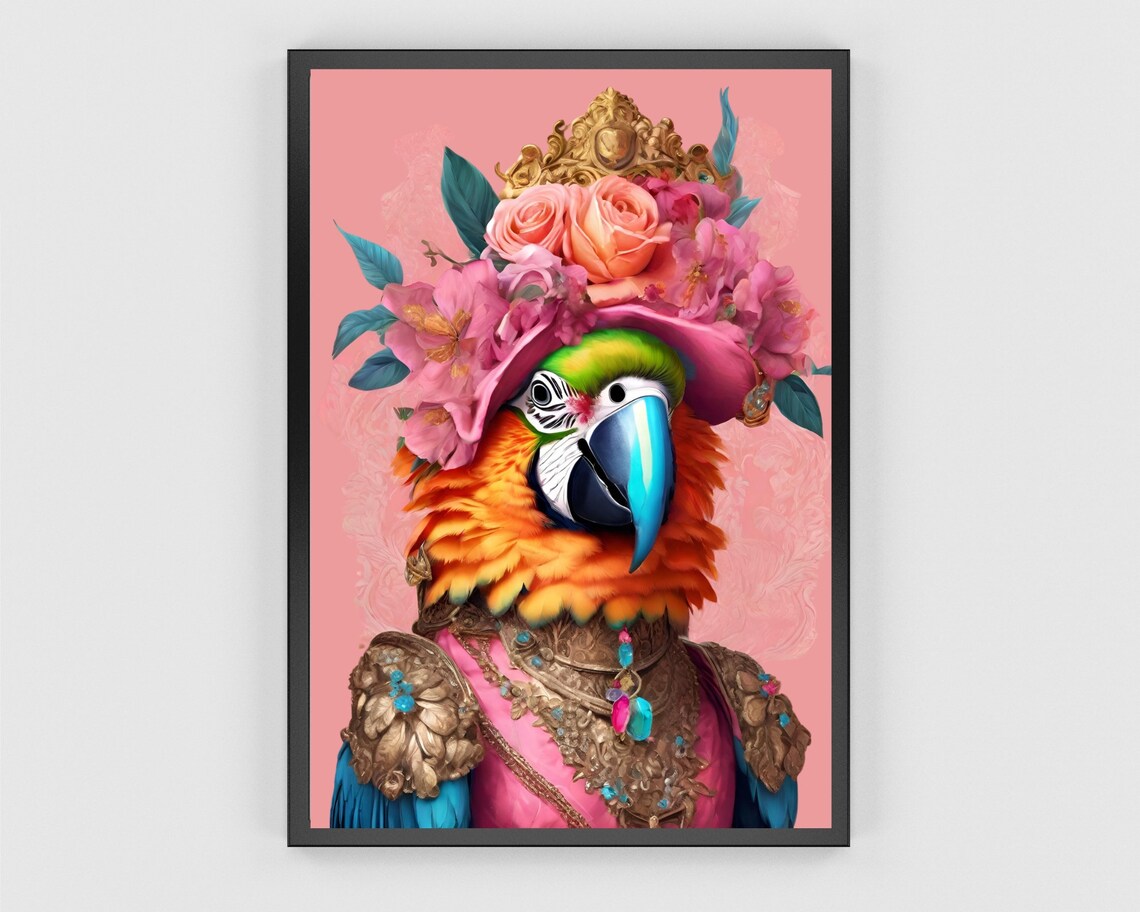 Fashion Parrot Portrait Art Print, Maximalist Eclectic - Image 3