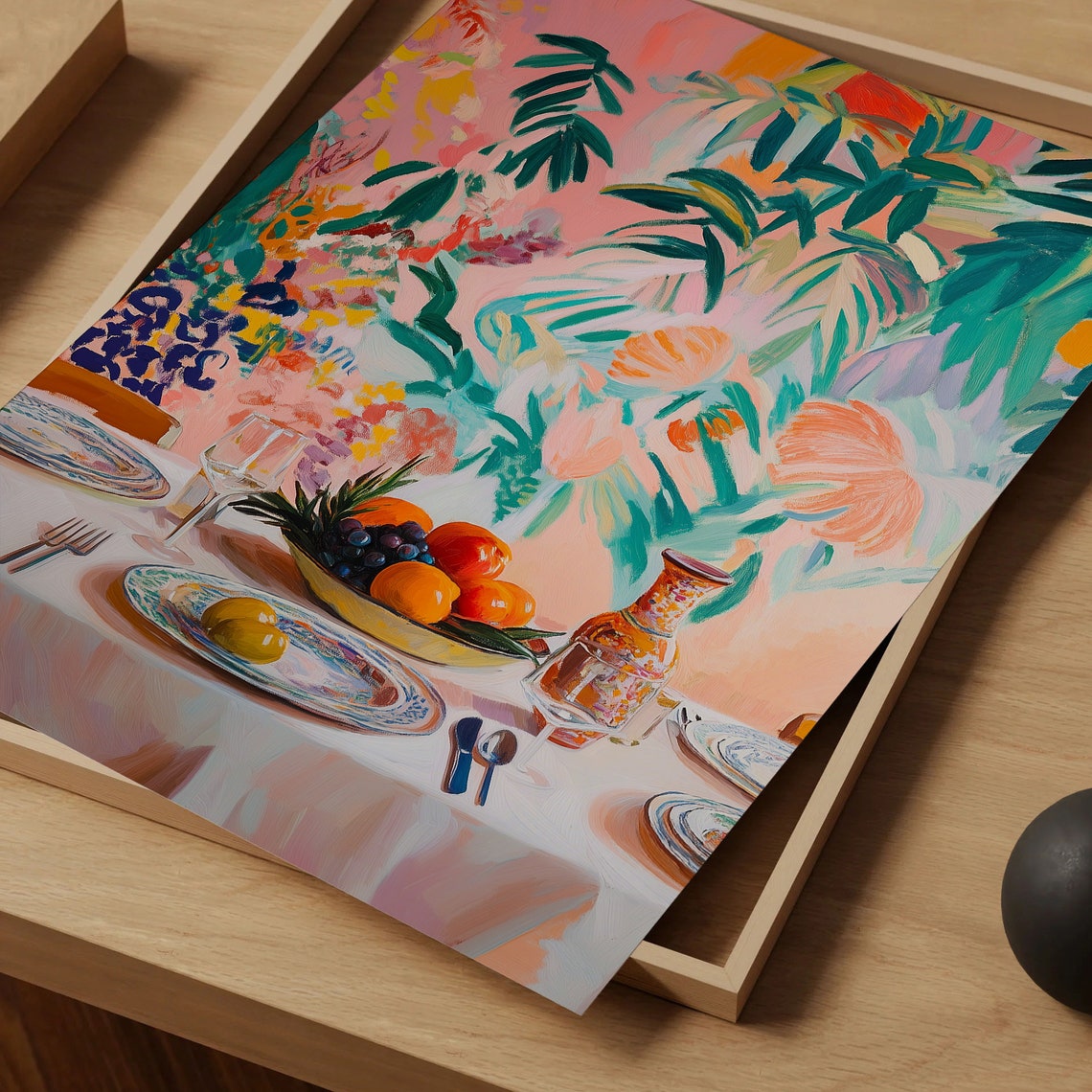 Elegant Tropical Table Setting Fresh Fruit Bowl Dining Art Poster - Image 4