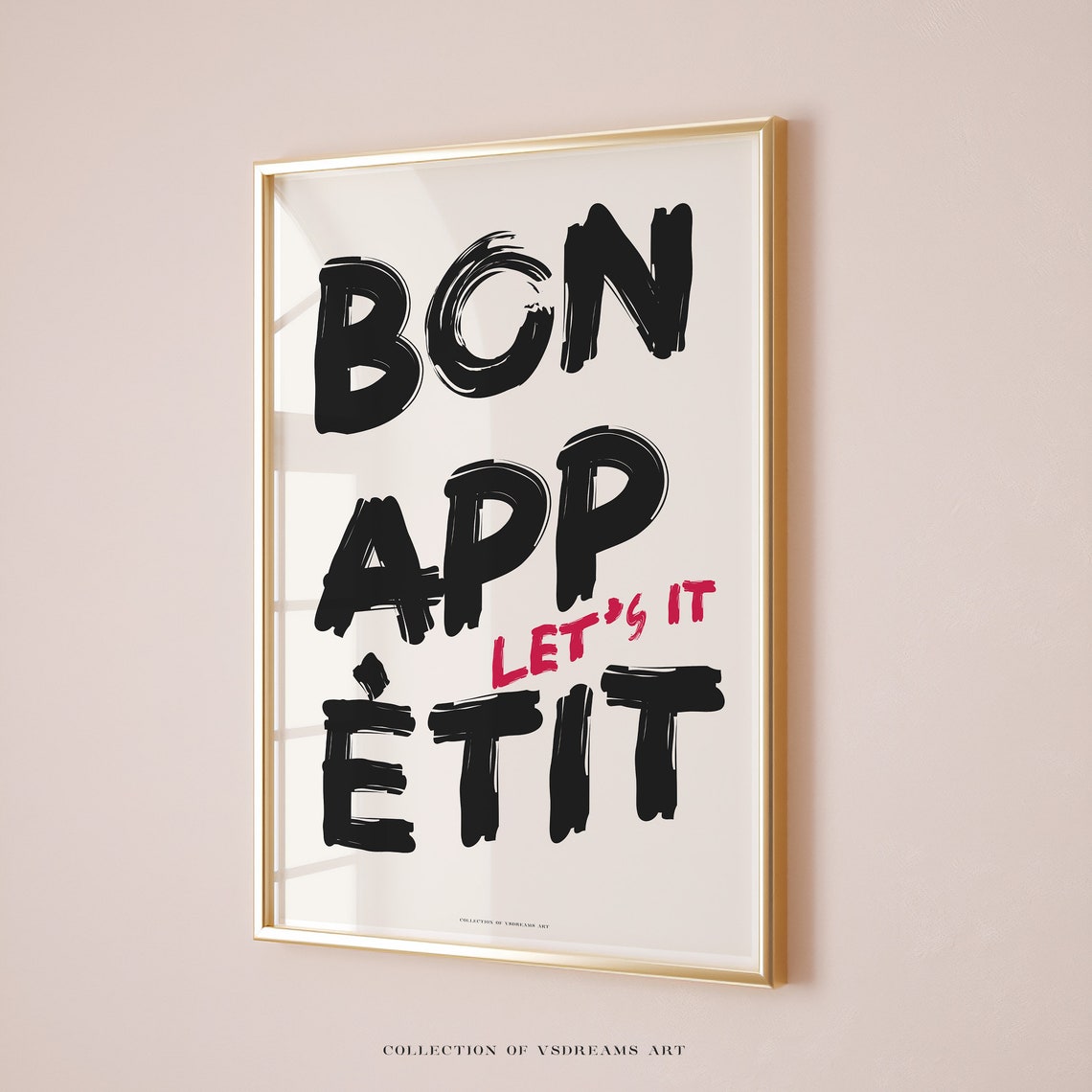 Bon Appetit Black Bold Brush Lettering Modern Kitchen Art Poster