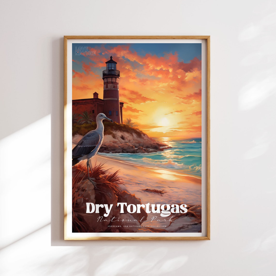 Dry Tortugas National Park Lighthouse Sunset Vintage Travel Poster