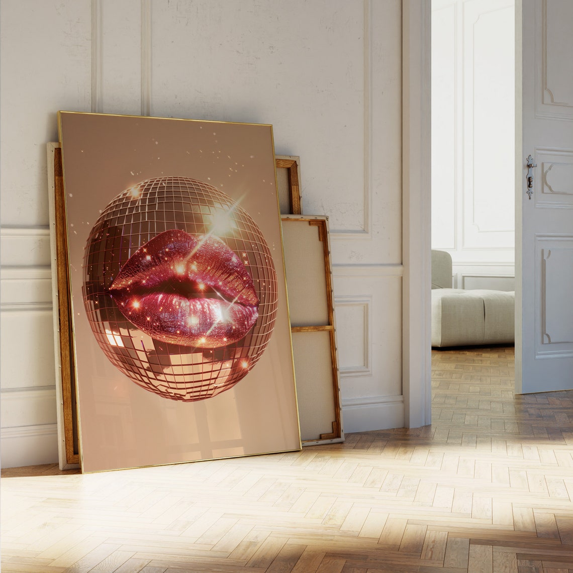 Disco Ball Glitter Red Lips Glam Mirrorball Sparkle Art Poster - Image 5