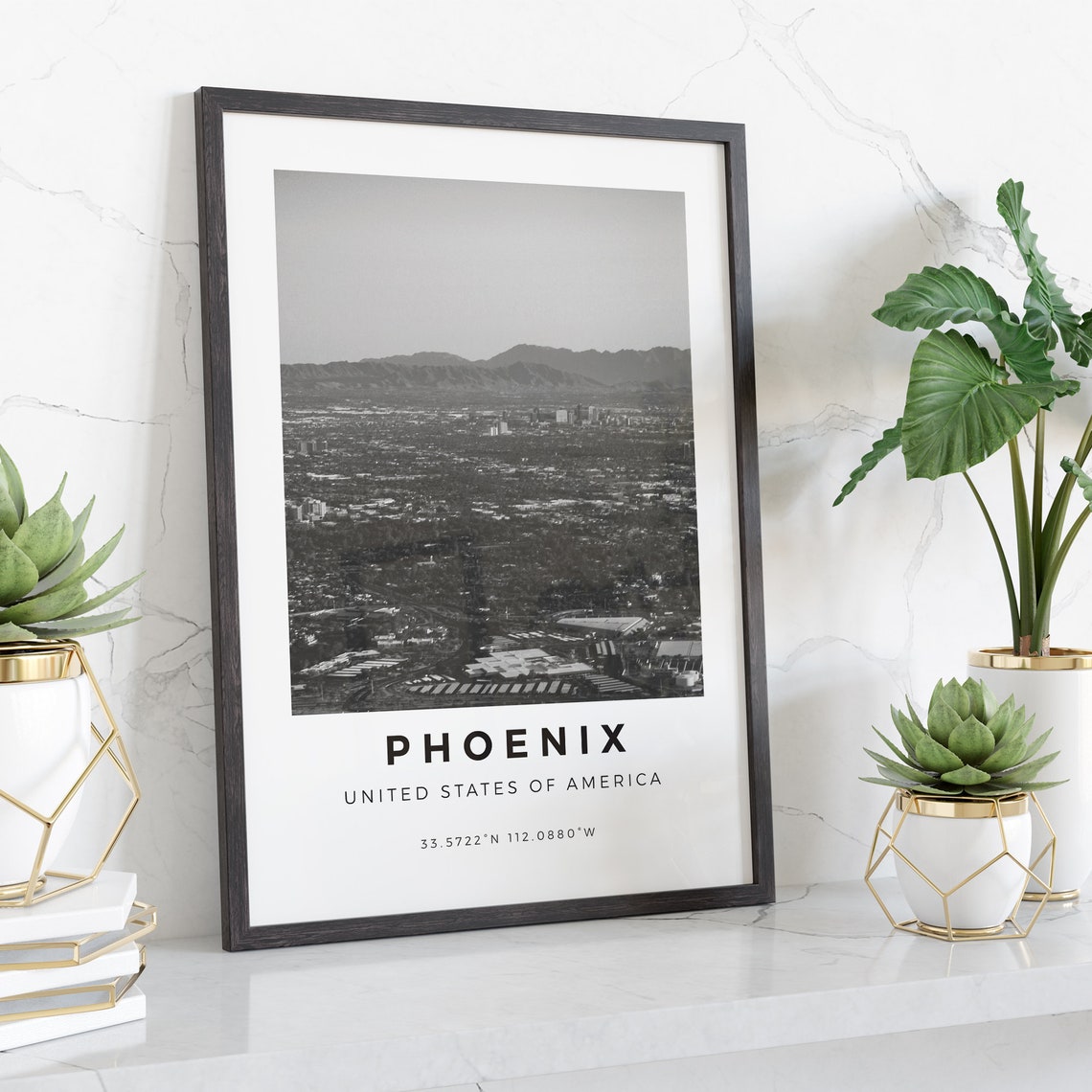Phoenix Arizona Black and White Cityscape Coordinates Poster - Image 4