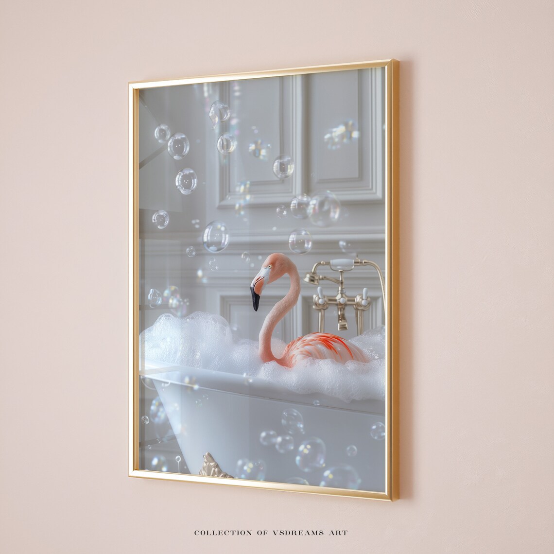 Flamingo In Tub Bathroom Poster, Nursery Bath Decor