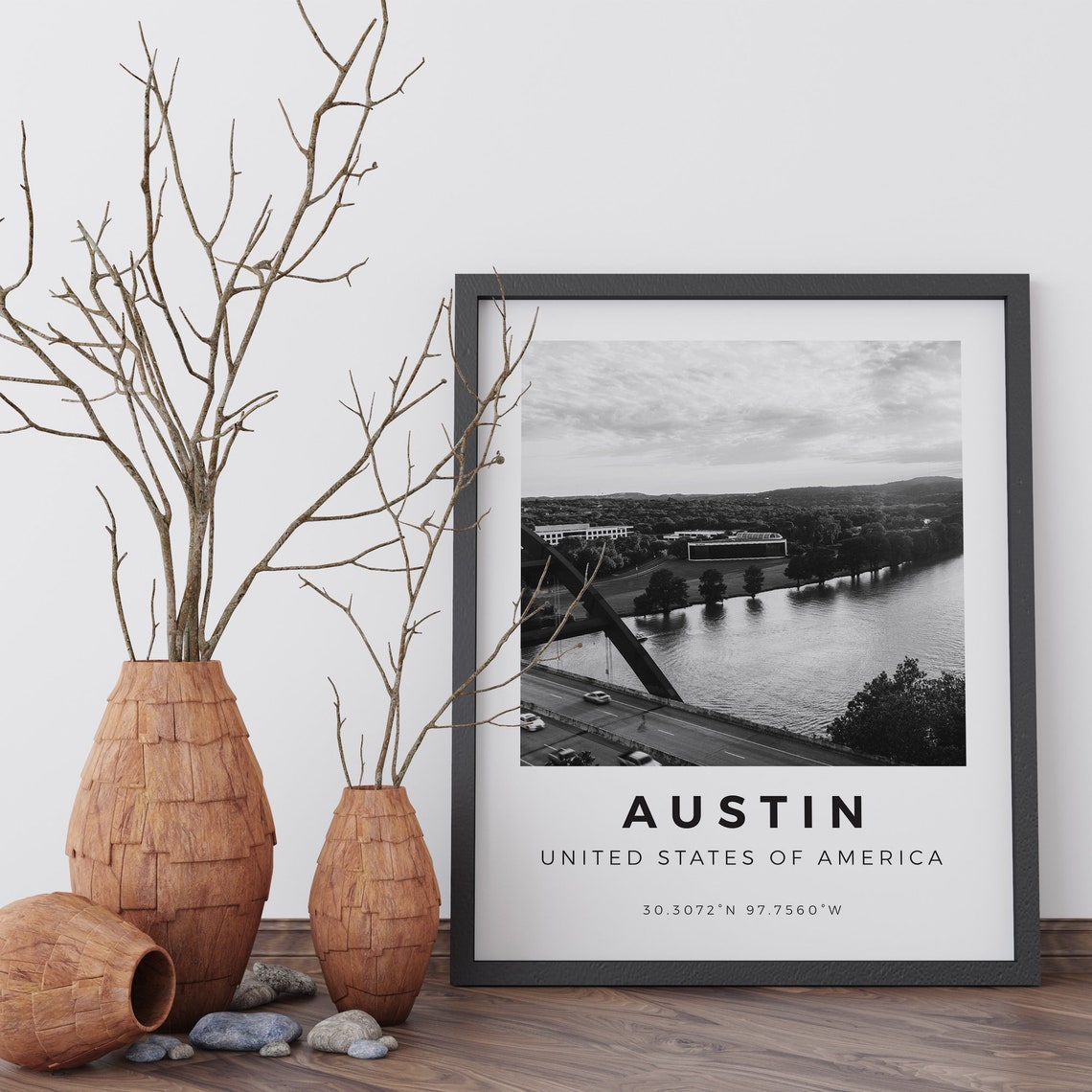 Austin Texas Black White Scenic River Bridge Photography Poster - Image 5