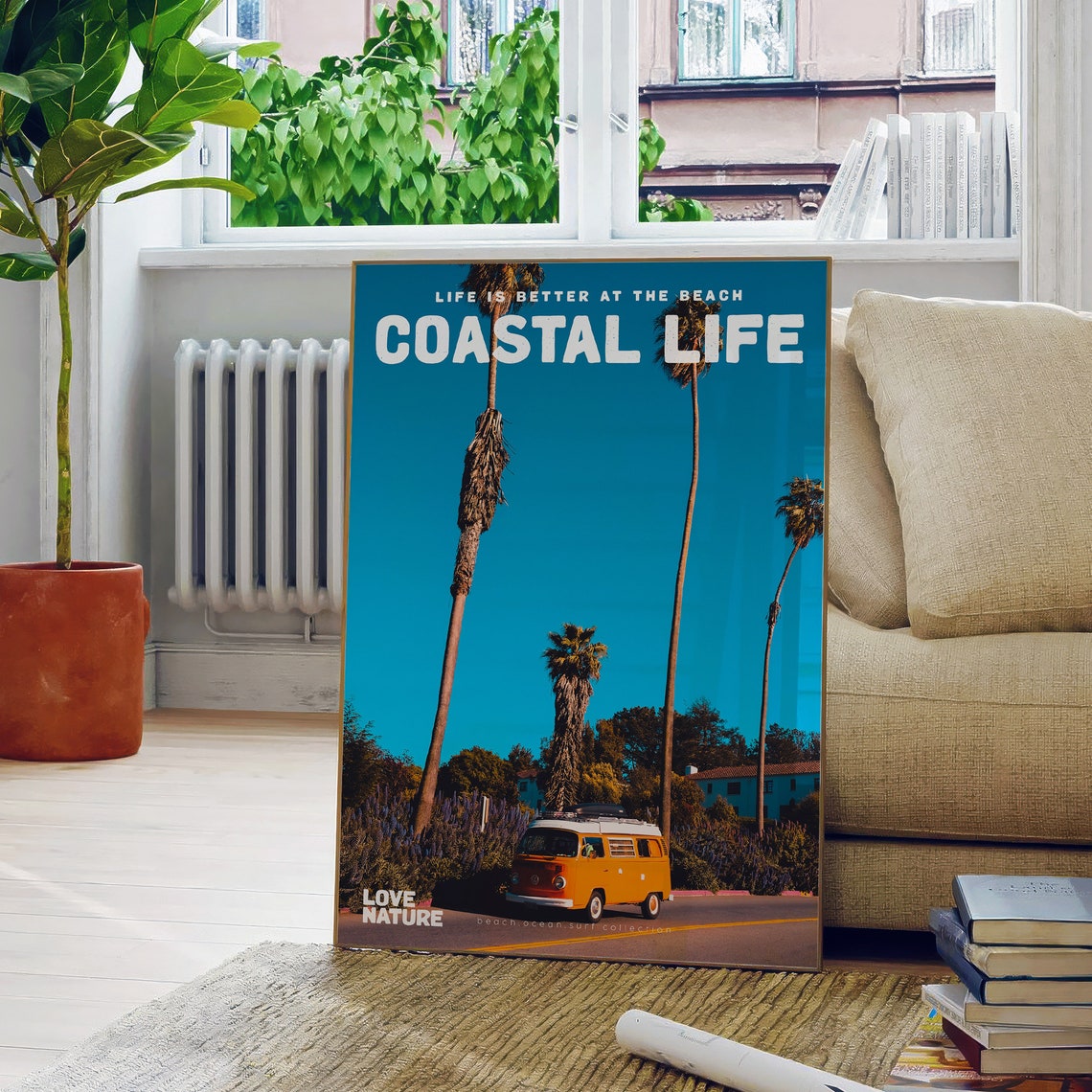 Coastal Life Vintage Van Palm Trees Blue Sky Road Trip Beach Poster - Image 5