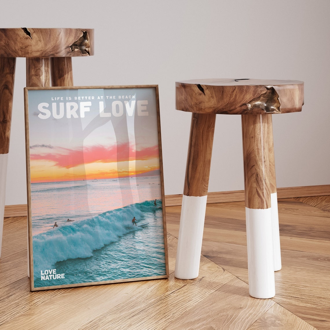 Surf Love Sunset Glow Over Breaking Wave Surfers Ocean Poster - Image 3