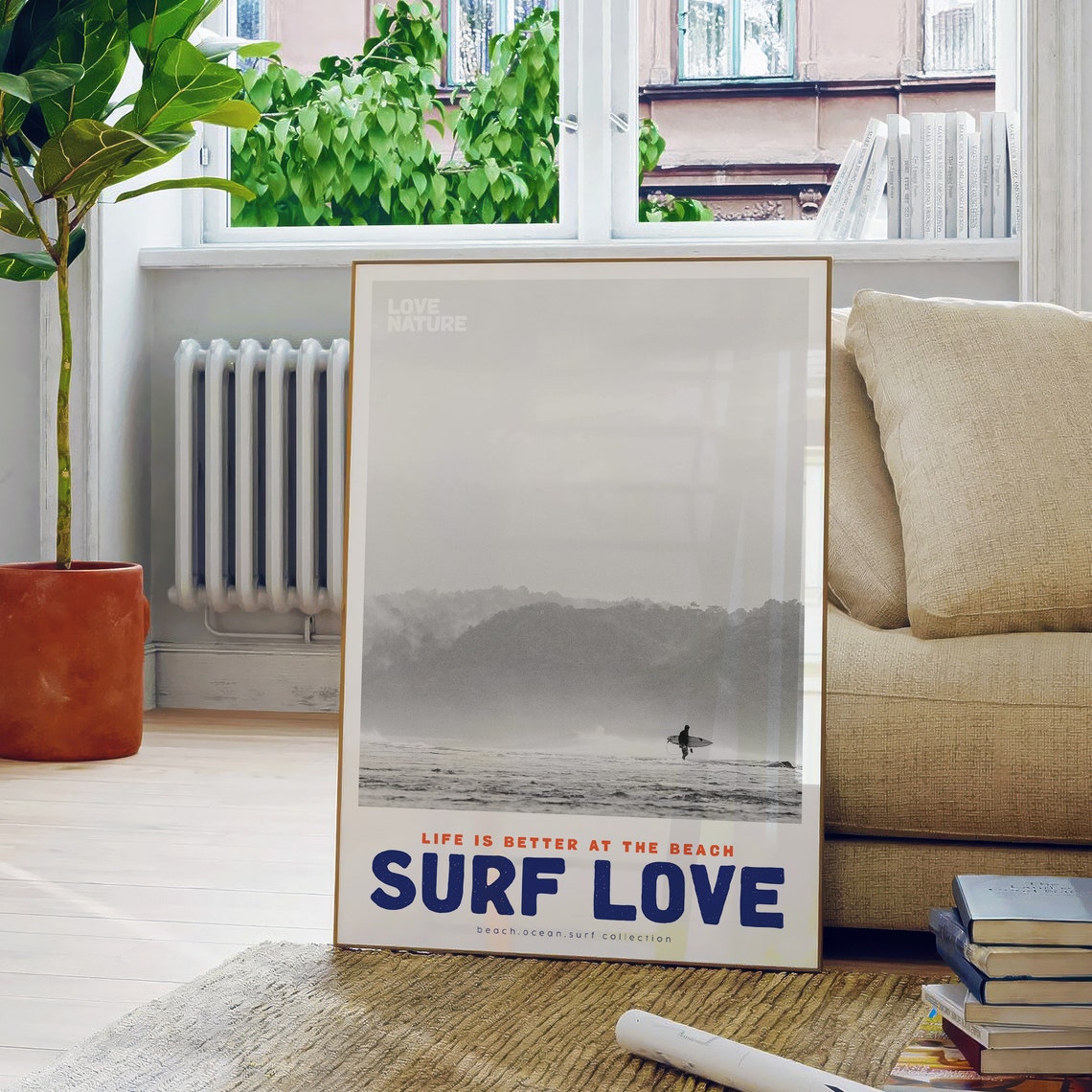 Surf Love Black And White Surfer Walking At Dawn Beach Photo Poster - Image 5