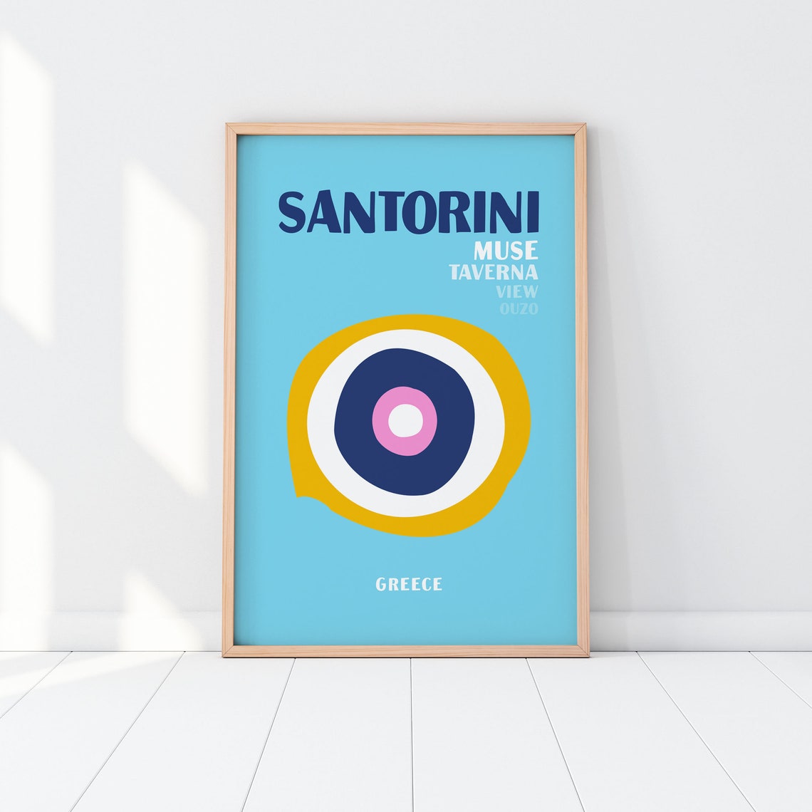 Santorini Greece Evil Eye Taverna Ouzo Blue Travel Souvenir Art Poster - Image 3