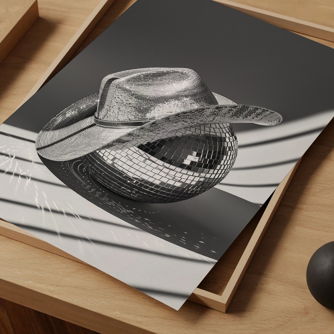 Coastal Cowgirl Disco Ball Print Coquette Wall Art Dopamine Decor Bar Cart Wall Art 70s Glamour Style Coastal Cowgirl Prints Cowgirl Hat - Image 5