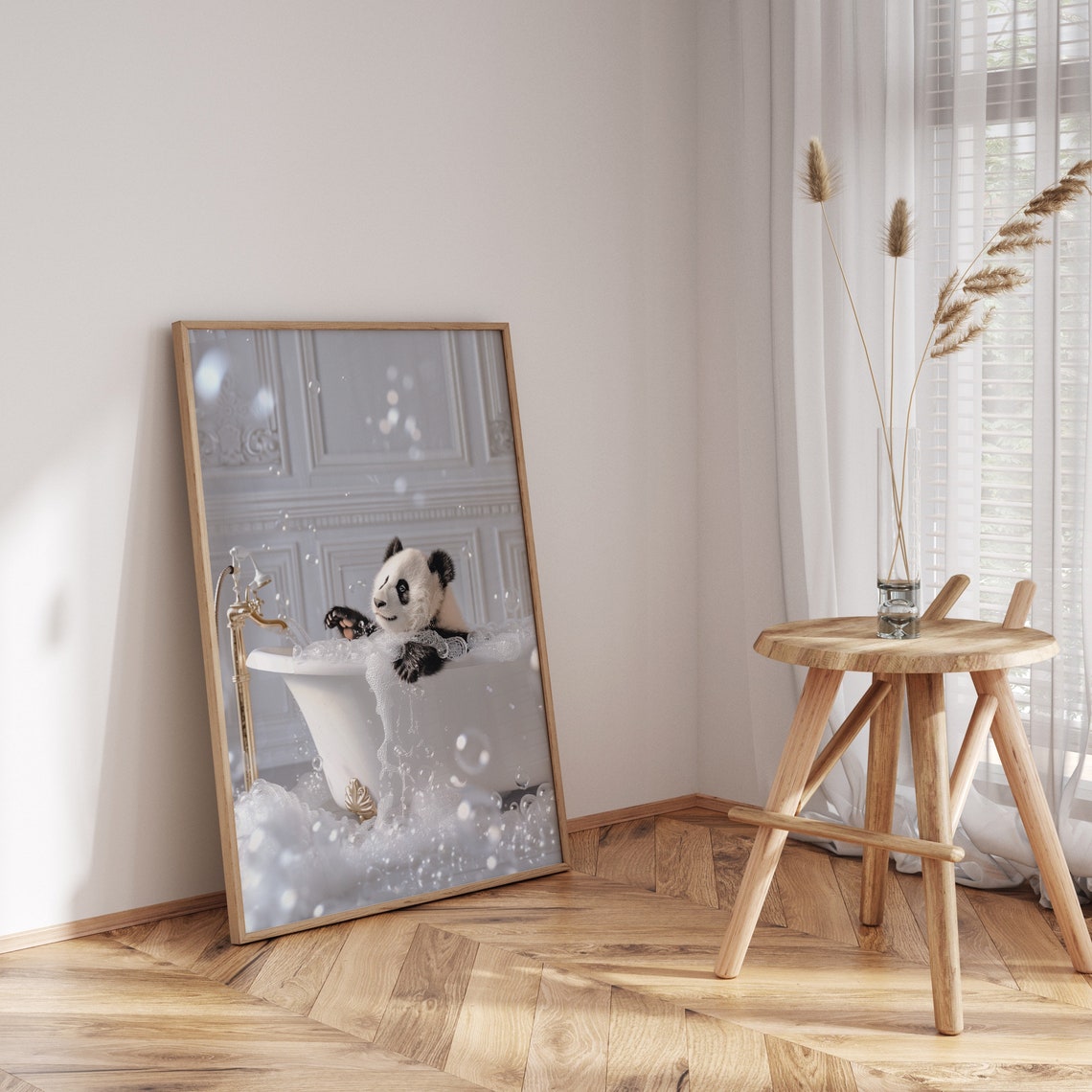 Panda Bear Bubble Bath Playful Animal Nursery Bathroom Poster - Image 3