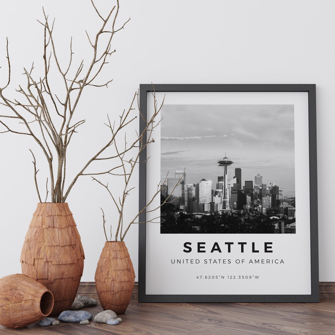Seattle Space Needle Black And White City Skyline Photo Poster - Image 5