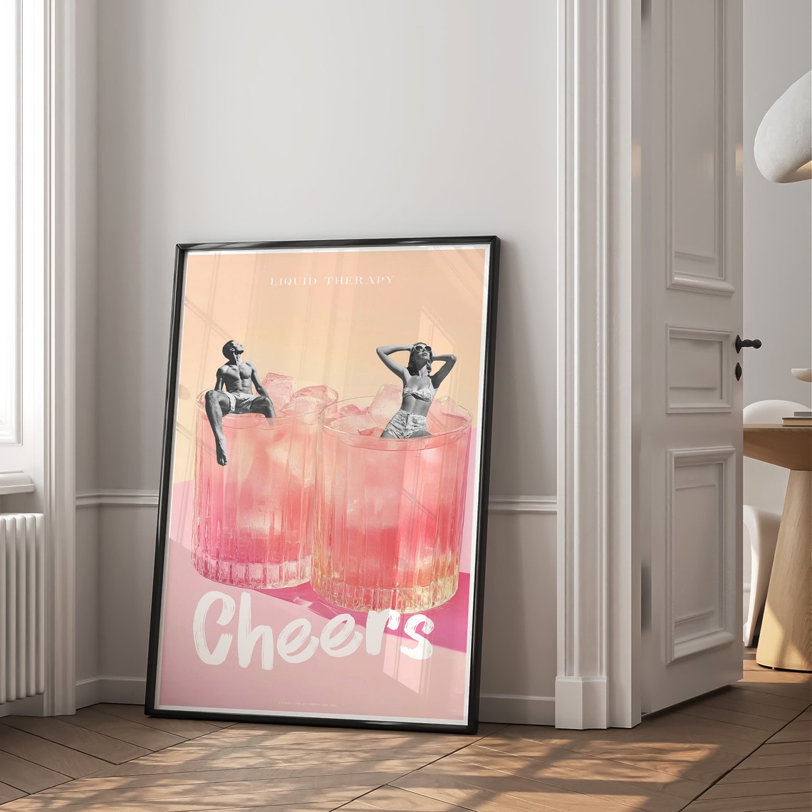 Liquid Therapy Cheers Pink Cocktail Retro Swimmers Summer Art Poster - Image 2