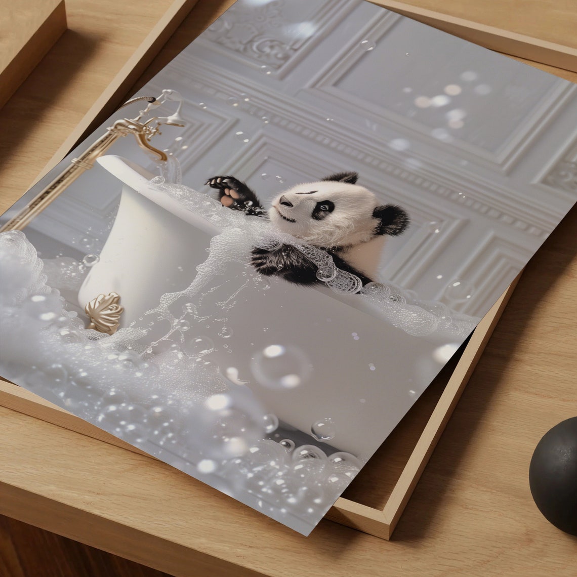 Panda Bear Bubble Bath Playful Animal Nursery Bathroom Poster - Image 5