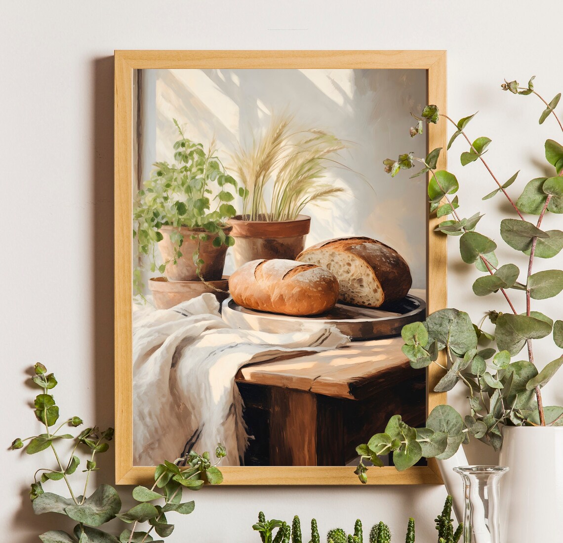 Vintage Bread Still Life Art Print, Rustic Kitchen Decor