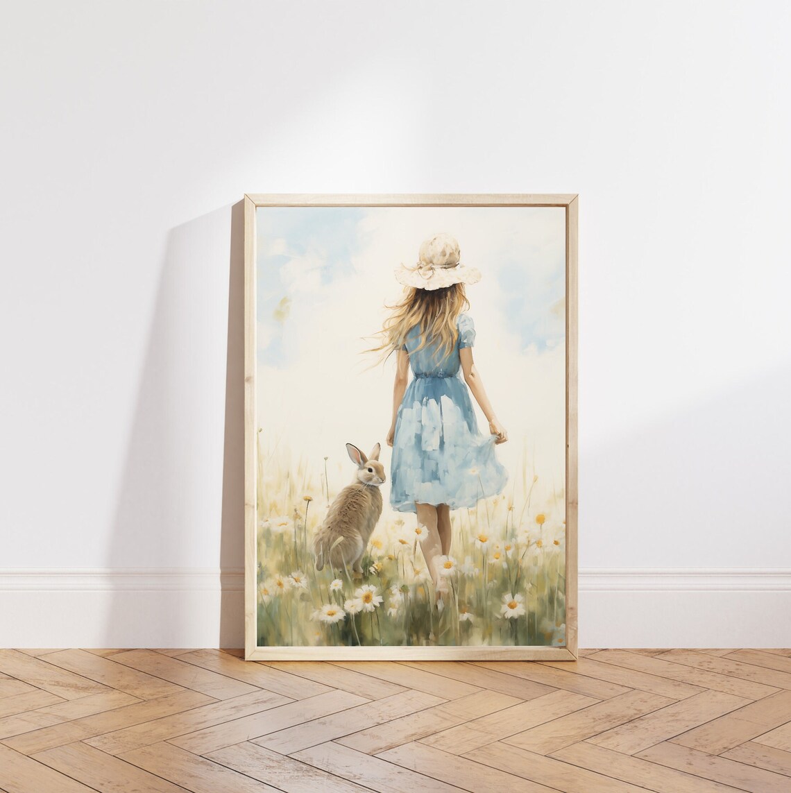 Girl With Bunny Painting, Cottage Easter Art Print - Image 5