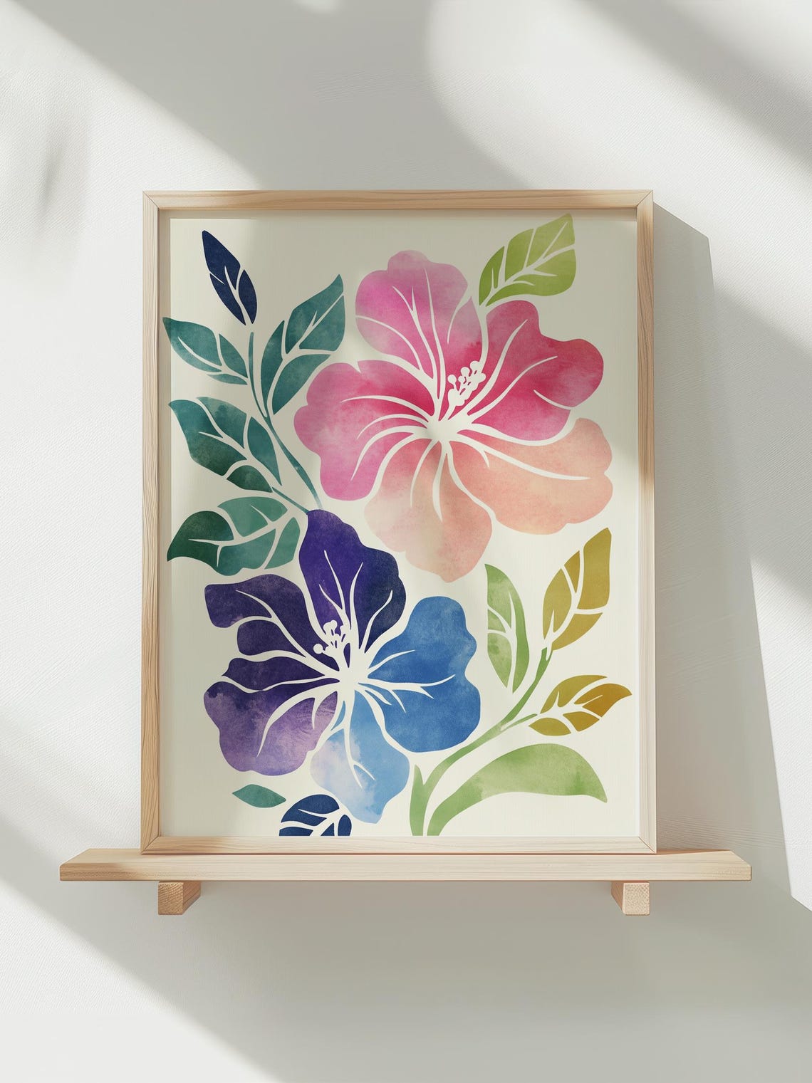 Pink Purple Hibiscus Blooms Watercolor Botanical Home Decor Poster