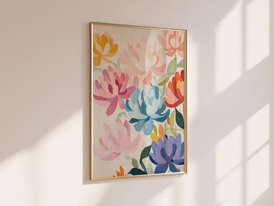 Rainbow Peony Blooms Blue Pink Orange Floral Home Decor Poster - Image 7