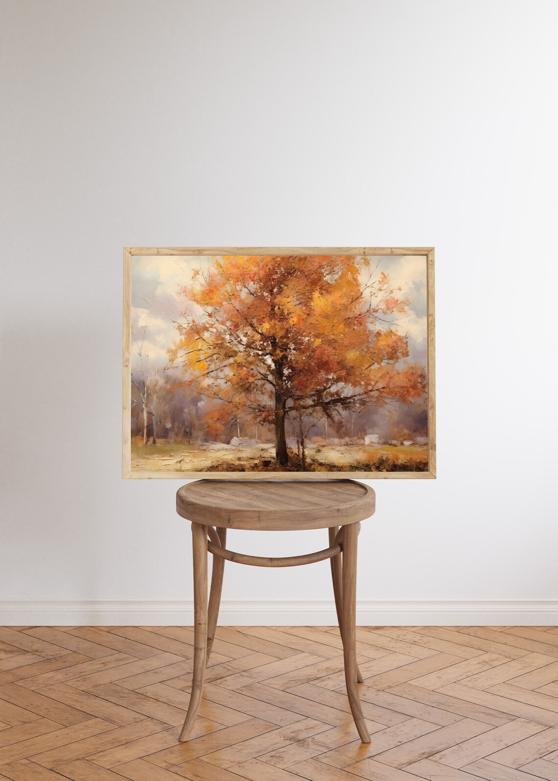 Moody Autumn Woods Trees Painting, Rustic Art - Image 5