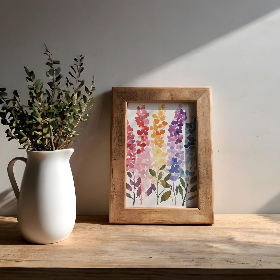 Rainbow Watercolor Wildflower Stems Modern Floral Art Poster - Image 3