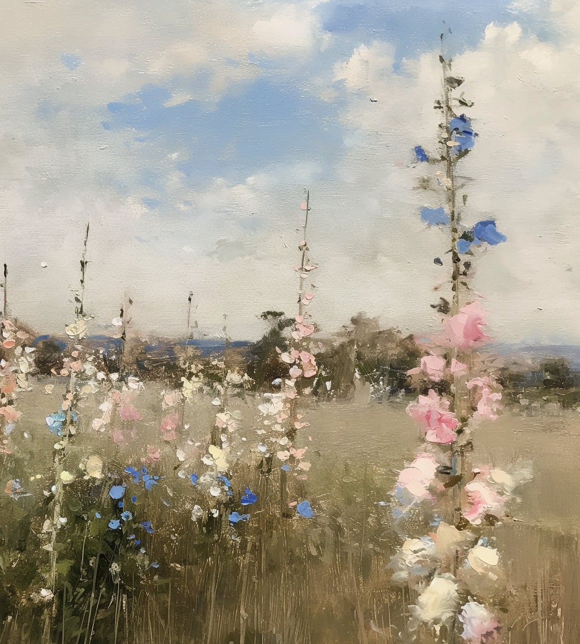 Wildflower Meadow under Soft Sky Impressionist Landscape Poster - Image 5