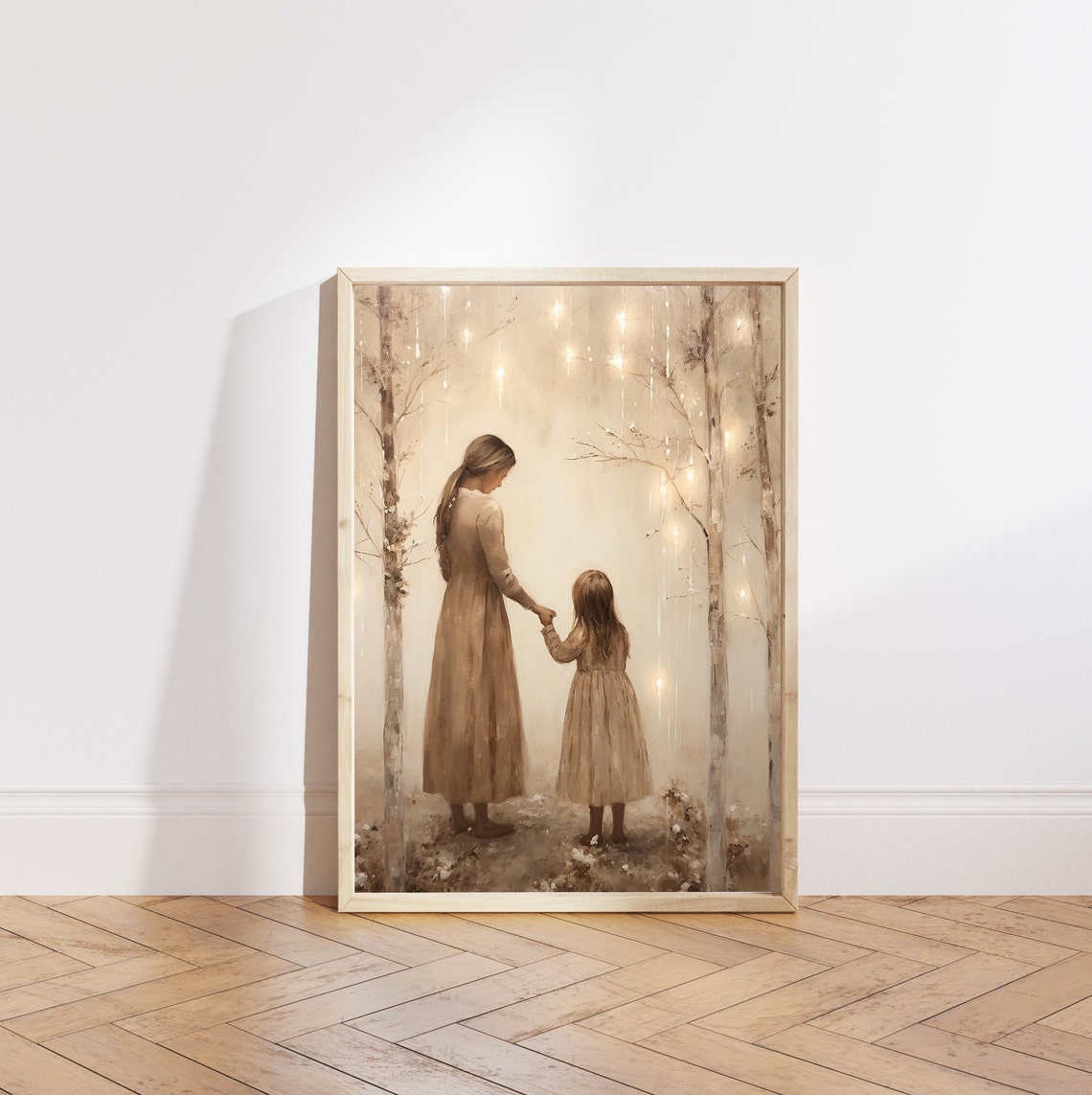 Vintage Style Mother Daughter Painting Mother And Daughter Art Girl Bedroom Wall Art Nostalgic Charm Moody Print Nursery Art - Image 5