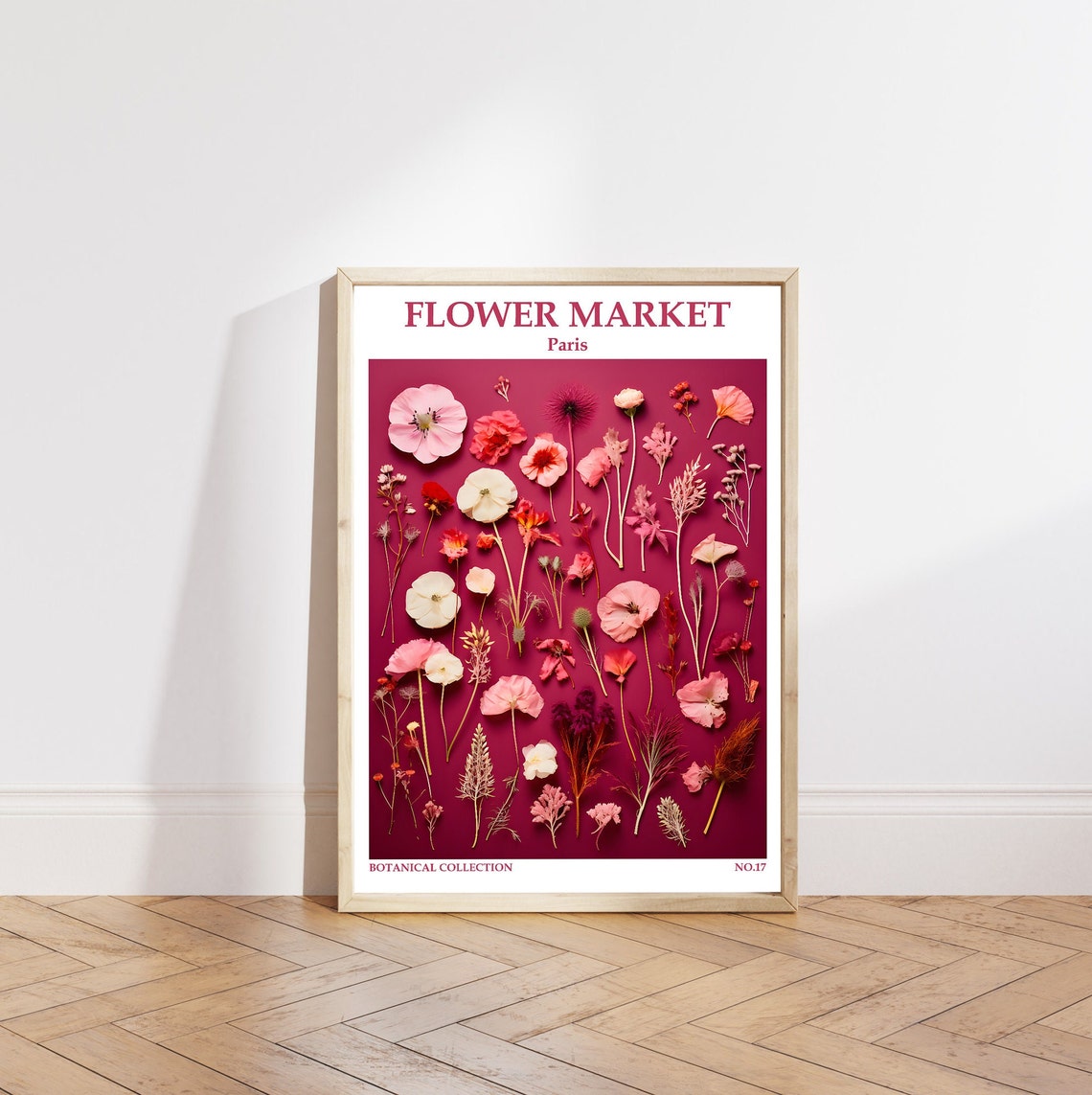 Paris Flower Market Magenta Pressed Botanical Collection Art Poster - Image 5