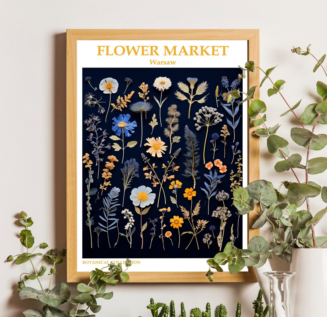 Warsaw Flower Market Navy Wildflower Botanical Collection Poster