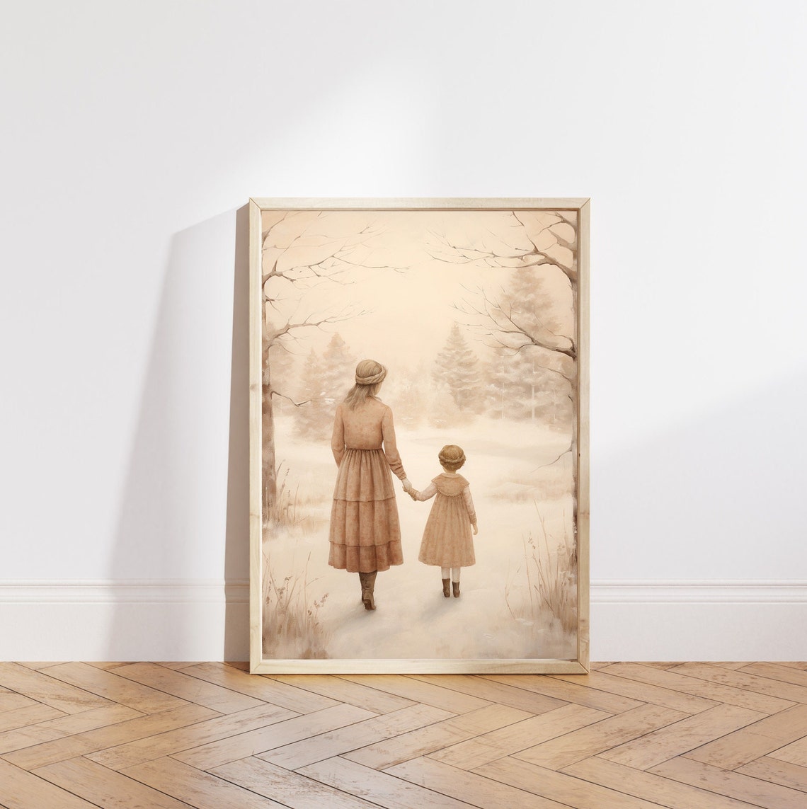 Mother Child Art Vintage Style Mother Daughter Painting Mother And Daughter Art Girl Bedroom Wall Art Moody Print Nursery Art - Image 5
