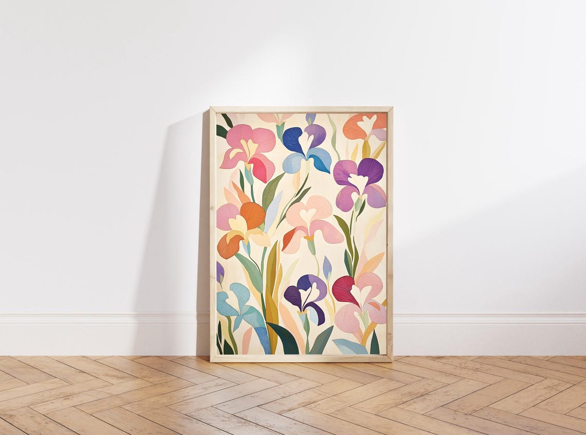 Colorful Iris Flowers Stylized Botanical Illustration Poster - Image 2