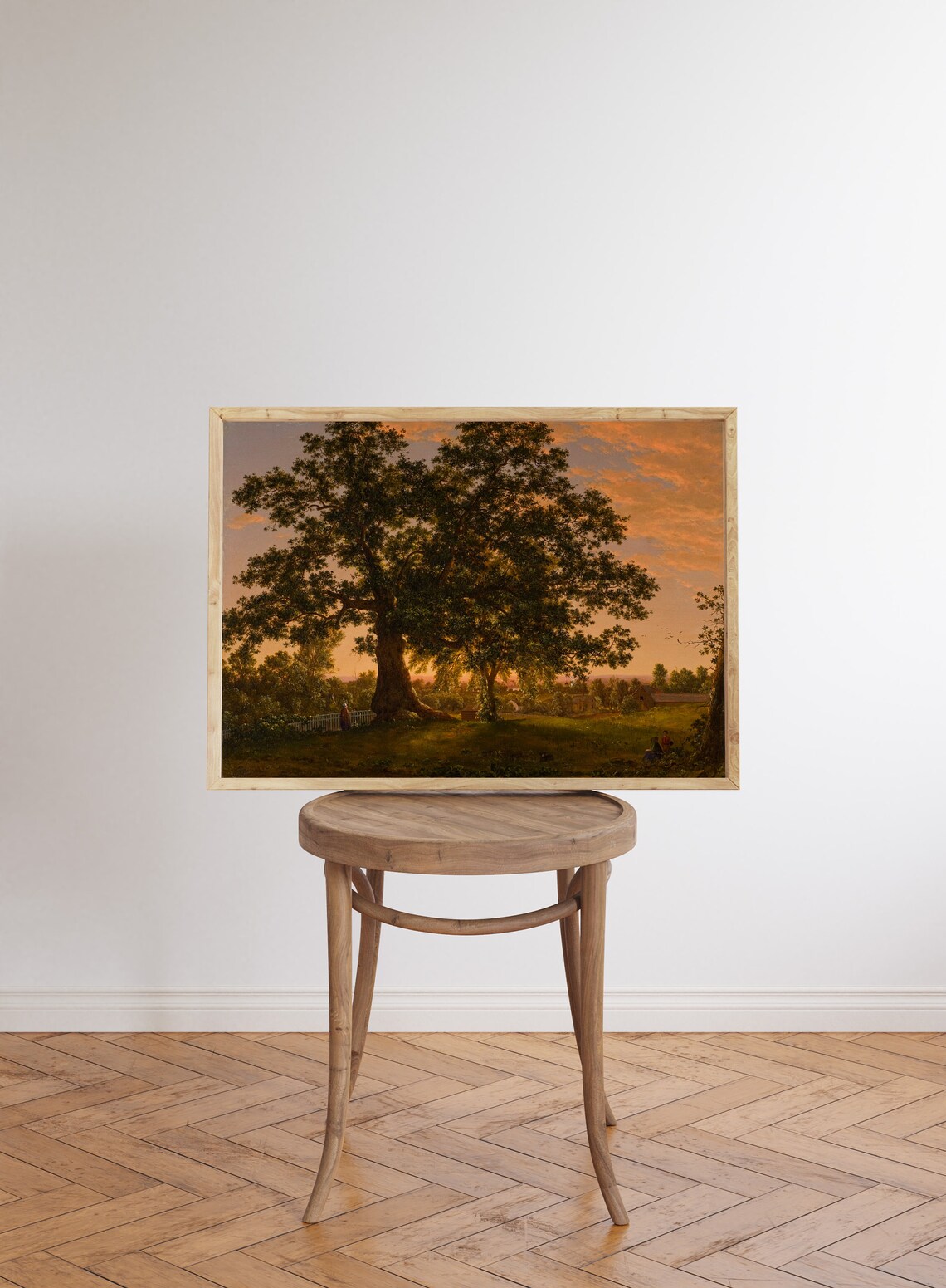 Grand Oak Tree At Sunset Farmhouse Vintage Landscape Painting Poster - Image 5