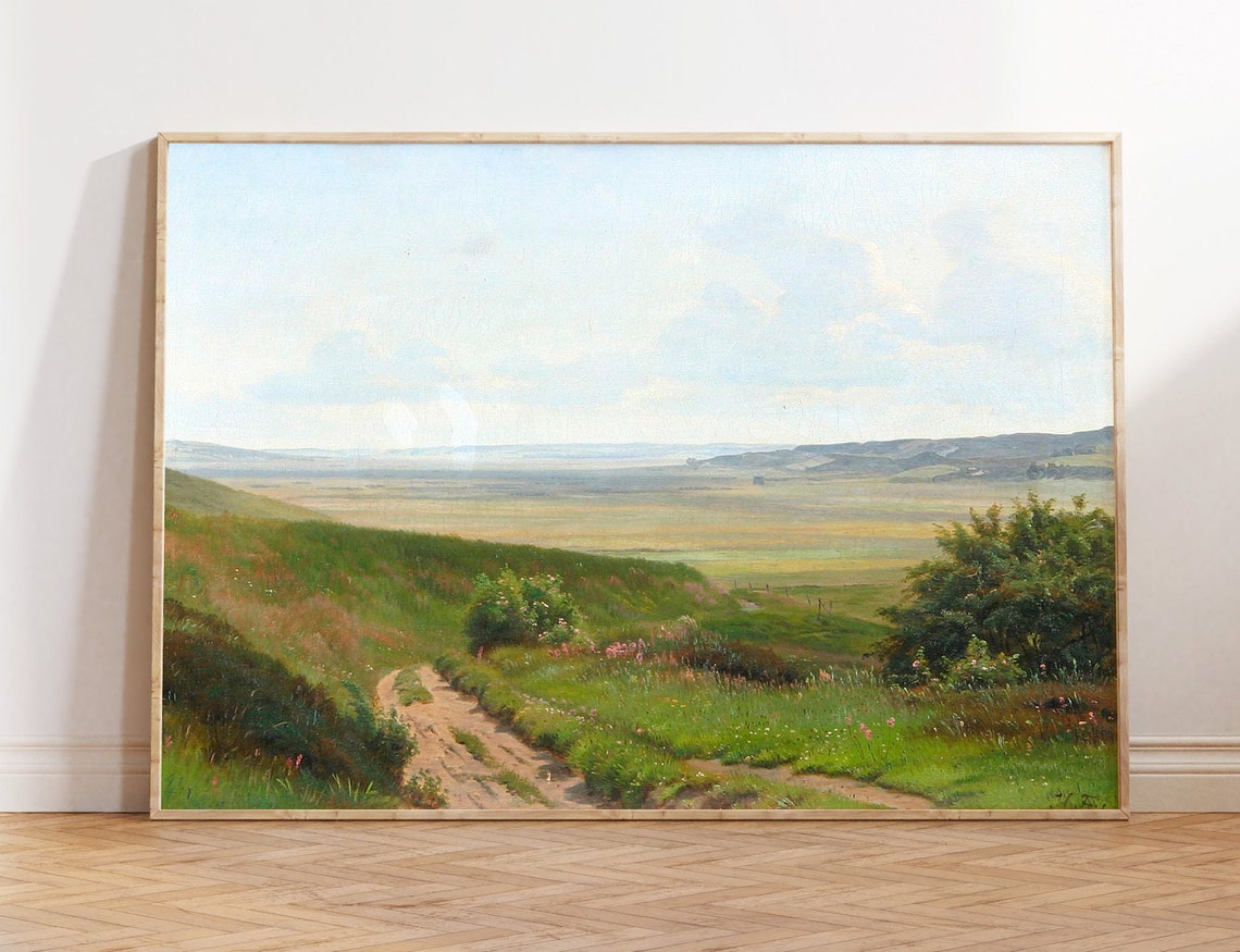 Winding Meadow Road To Open Plain Vintage Landscape Painting Poster