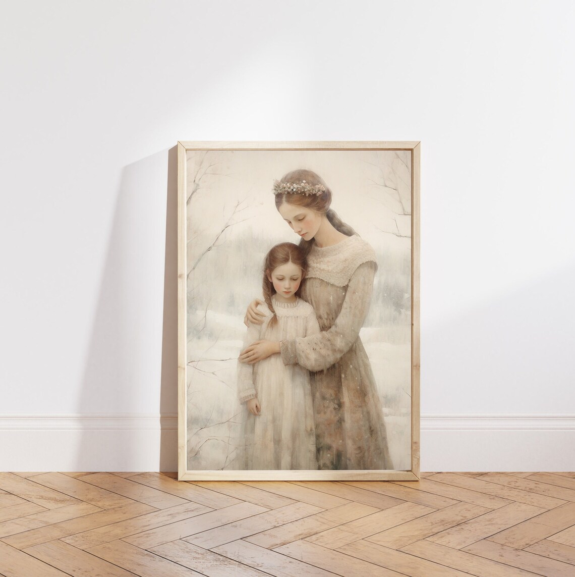 Mother And Daughter Embrace Winter Snowfall Motherhood Poster - Image 5